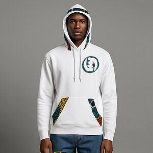 Men's White Hoodie with Patterned Accents